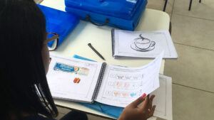 childcare provider examining tests